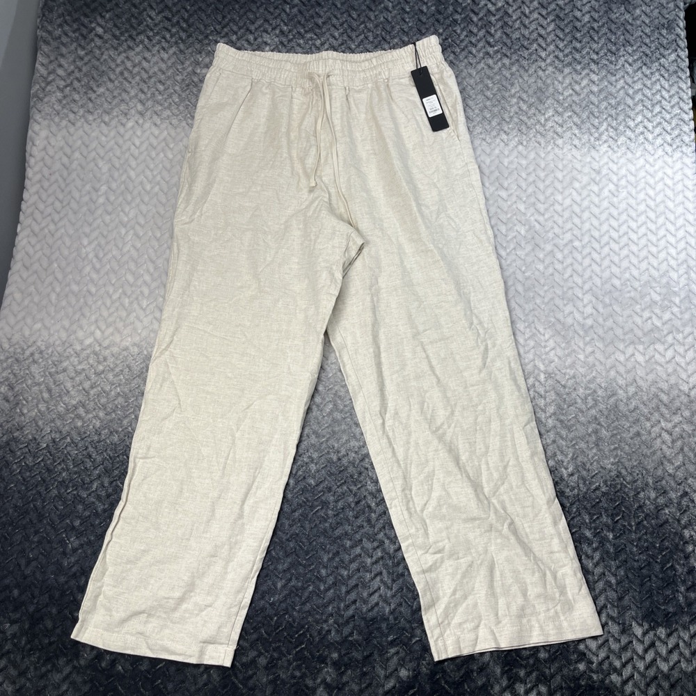 NWT NOVA MEN Pull-On Pants Khaki Linen/Cot Oatmteal Bahamas Drawstring XL 36x30"